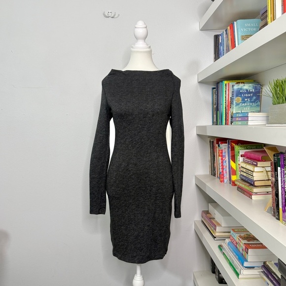 James Perse Dresses & Skirts - James Perse Charcoal Gray Cotton Knit Wide Neck Sheath Dress Small